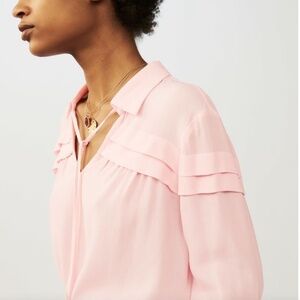 NWT MAJE PINK CREPE TIE NECK BLOUSE - 1